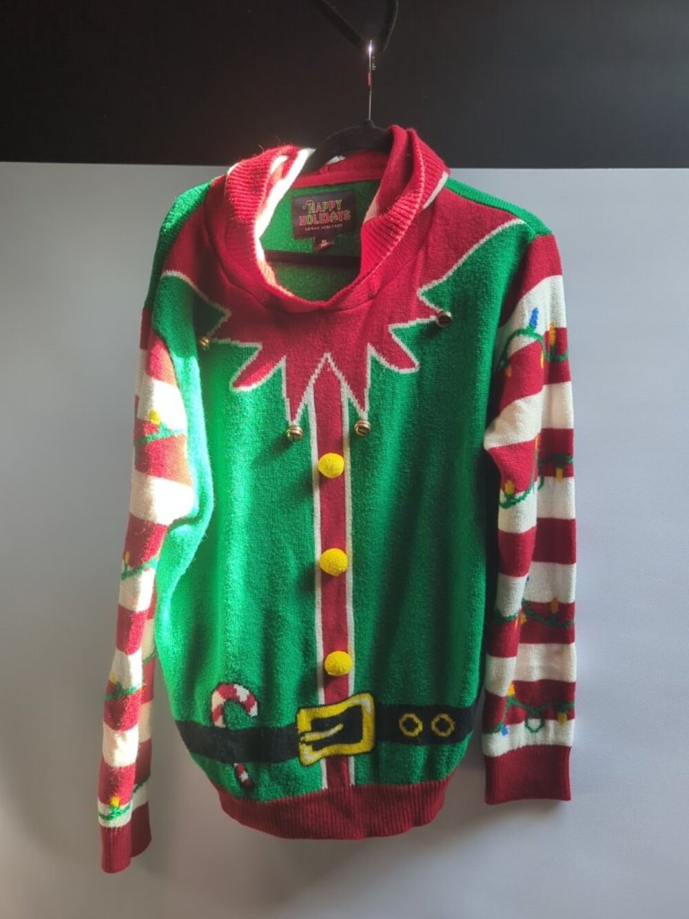 Urban Heritage Santa's Worker Elf Hooded Christmas Jingle Sweater | Women's XL